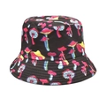 Black bucket hat featuring colorful psychedelic mushroom pattern for outdoor sun protection - M (56-58cm) / Black Bright Mushroom (31#)
