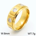 8mm golden titanium steel ring with textured surface and channel-set zircons - Gold (KR110874-GC) / US 8
