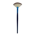 Blue handle fan makeup brush with soft white and brown synthetic bristles for powder - Small Blue
