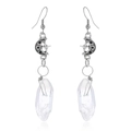 Boucles d'oreilles lune argentées avec pierres noires et gouttes de cristal de quartz - Croissant de Lune Cristal