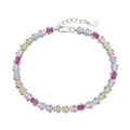 Elegant silver bracelet with colorful baguette cut zircons and adjustable chain length - 925 Silver / Emerald Cut Style (DY150250-CS)