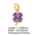 Detailed macro view of purple heart zircon clover pendant with product dimensions - Clover Pendant / Purple