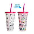 Pink color-changing coffee cup with soccer pattern and national flag reveal in cold water - 701-800ml / Rose Red Lid