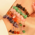 Adjustable natural stone chip bracelets in multi-color crystal with woven rope band - 5-Piece Set