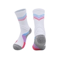 White basketball socks with pink-blue gradient V-stripes and thick grey towel sole - One Size / White/Lake Blue/Rose Red