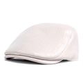 Detail view of cream PU leather beret showing textured stitching and vintage flat cap design - Beige
