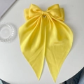 Elegant bright yellow satin hair bow clip with long silky ribbons for women - Light Yellow