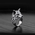 Vintage silver wolf head ring for men in retro gothic style with detailed metal engraving - Antique Silver / US 6