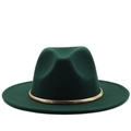 Dark green wool fedora hat featuring a stylish gold metal snake chain decoration - M (56-58cm) / Dark Green