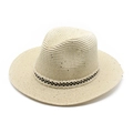 Cappello di paglia classico con nastro a scacchi bianco e nero e dettagli frange - M (56-58cm) / Beige