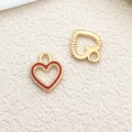 Golden textured and red enamel heart charms for DIY jewelry making and earrings - 1pc Red Peach Heart 10x12mm
