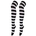 Calze sopra il ginocchio a righe bianche e nere per donna con vestibilità elastica - Righe Larghe Bianche e Nere