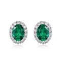 Elegant S925 silver stud earrings with oval green emerald gemstone and halo zircon inlay - Lab Emerald [Oval 5*7MM] ER018302
