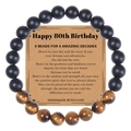 Tiger eye and matte black agate beaded bracelet with 80th birthday gift card - 30th Birthday Bracelet / Tiger Eye + Matte Stone