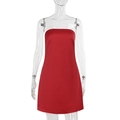 Detail of red satin tube mini dress with a slim A-line fit and elegant glossy finish - S / Red