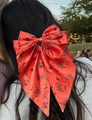 Halloween Haarschleife in Orange mit Totenkopf und Spinnennetz-Muster aus Satin - Federclip-Orange Rot Halloween Druck