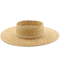 Detail of straw sun visor featuring double row pearl embellishment and woven texture - M (56-58cm) / Double-Row White Pearl Decor