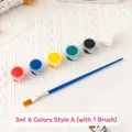 Mini painting kit with 6 colors of 3ml acrylic paint and one blue nylon flat brush - 6 Color Pigment A + 1 Pen