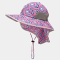 Detailed view of kids sun hat with neck protection flap and breathable mesh panels - 2# Pink Blue Geometric Diamond