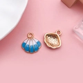 Blue and white gradient enamel shell pendant with golden metal textured back - Lake Blue Shell 16x17mm