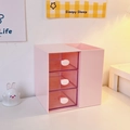 Pink multi-grid desk organizer with three transparent drawers and side storage slot - Pink Storage Box