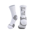 White and gray cushioned basketball crew socks with ELITE knit pattern and reinforced sole - Kids One Size / White/Black