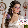 Easter temporary face tattoo BF-033 featuring colorful bunnies, eggs and floral patterns - Love and Cute Bunny Set (BF-033)