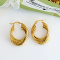 U-shaped multi-layer gold twisted hoop earrings with textured pearl accent in gold finish - Gold Multi-layer Hoop