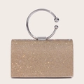 Borsa da sera con strass oro champagne e manico rotondo in metallo argento per cerimonie - 17.5*19.5*7CM / Oro