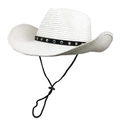Chapeau de cowboy classique en paille blanche avec bande cloutée et mentonnière réglable - M (56-58cm) / Blanc pur