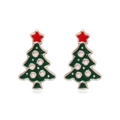 Christmas tree earrings with green enamel and red star accents on metal base - Shiny Rhinestone Christmas Tree