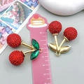 Red rhinestone cherry charms with gold stems measuring 3cm tall for jewelry making - Large Clay Green Leaf Cherry (23747)