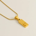 Gold stainless steel necklace with frosted rectangular letter C pendant on snake chain - Gold Letter C