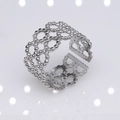 Adjustable silver stainless steel open ring with intricate hollow circle pattern design - b2 Hollow Circles / Silver
