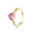 Elegant gold engagement ring with a pink heart-shaped crystal and small diamonds - US Size 5 / 18k Gold Color + Pink Zirconia