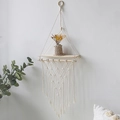 Boho hand-woven cotton macrame wall hanging shelf with wooden rack and decorative tassel - Wooden Stick Hanging Tassel Style (m0675)