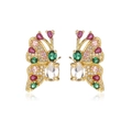 Détail macro de boucles d'oreilles papillon plaquées or 18 carats et zircons colorés - Papillon / Or/Multicolore