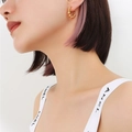 Fashionable golden French style bead hoop earrings for women in titanium steel with 18k plating - Gold