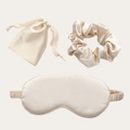 Champagne silk sleep set with padded eye mask, scrunchie and drawstring pouch - Apricot 3-Piece Set
