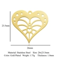 Golden stainless steel heart pendant with cut-out pattern and small holes 26x23.5mm - Gold Hollow Line Heart (5Pcs/Pack)