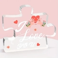 Clear acrylic puzzle ornament with I Love You print and pink heart floral design - I Love You Style (Q88)