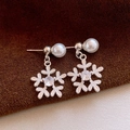 Elegant 18k gold plated snowflake earrings with zircons and pearl backing in silver - 64# Frosted Snowflake Silver (64# Silver Pin-White-Snowflake)