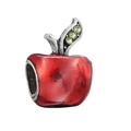 Roter Apfel-Anhänger aus Emaille mit grünen Strasssteinen für DIY-Armbänder - Rote Apfelperle (Grünes Strassblatt)
