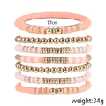 Set de 7 pulseras bohemias con cuentas de arcilla polimérica rosa y detalles dorados - Juego Naranja Rosa Oro (Set de 7)