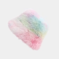 Fluffy rainbow faux fur fisherman bucket hat with pastel pink and blue macaron tones - M (56-58cm) / Rainbow 1