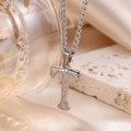 Textured silver letter T pendant necklace with hammer finish on champagne silk and stone - Steel Letter T (Pendant Only)