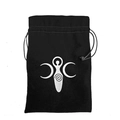 Black velvet drawstring bag 13x18cm featuring a white Triple Moon Goddess symbol - Triple Moon Goddess/Black