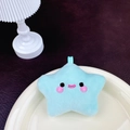 Cute light blue star plush keychain with embroidered smiley face on a ceramic plate - Blue Star (No Clasp)