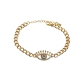 Bracciale occhio di Allah dorato regolabile con cristalli di zircone blu e bianchi su bianco - Oro/Zirconia Blu