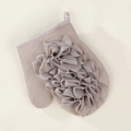 Thick dual-layer exfoliating bath glove with mesh loofah sponge in taupe color - 6051-3 Bath Flower Flat Glove (Light Grey)